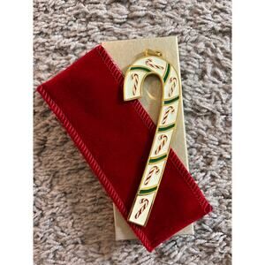 NIB 	WALLACE Made In Usa Gold Plated And Enameled Candy Cane Ornament